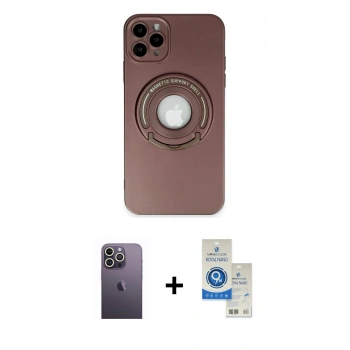 MARSİLYAN™- iPhone 12 Pro Max Kılıf Eksen Klasik Prime - Şeffaf Royal Nano Ekran Koruyucu + Neon Fosforlu Kamera Lens - BZ