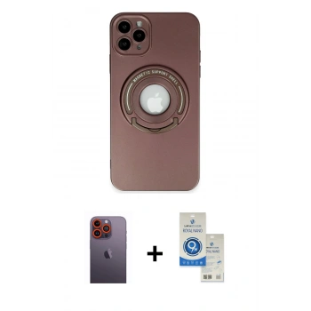 MARSİLYAN™- iPhone 12 Pro Max Kılıf Eksen Klasik Prime - Şeffaf Royal Nano Ekran Koruyucu + Neon Fosforlu Kamera Lens - TU