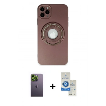MARSİLYAN™- iPhone 12 Pro Max Kılıf Eksen Klasik Prime - Şeffaf Royal Nano Ekran Koruyucu + Neon Fosforlu Kamera Lens - YL