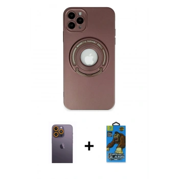 MARSİLYAN™- iPhone 12 Pro Max Kılıf Eksen Klasik Prime - Siyah 18D Cam Ekran Koruyucu + Neon Fosforlu Kamera Lens - SI