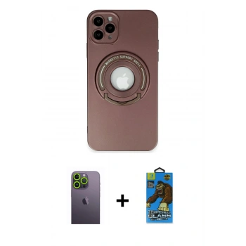 MARSİLYAN™- iPhone 12 Pro Max Kılıf Eksen Klasik Prime - Siyah 18D Cam Ekran Koruyucu + Neon Fosforlu Kamera Lens - YL