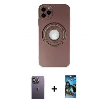 MARSİLYAN™- iPhone 12 Pro Max Kılıf Eksen Klasik Prime - Siyah 34D Izgaralı Cam + Neon Fosforlu Kamera Lens - BZ