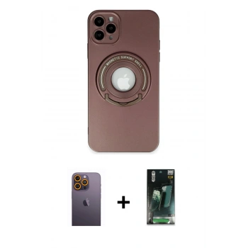 MARSİLYAN™- iPhone 12 Pro Max Kılıf Eksen Klasik Prime - Siyah 360 Mat Full Body Arka Koruyucu + Neon Fosforlu Kamera Lens - SI