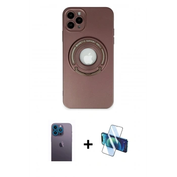 MARSİLYAN™- iPhone 12 Pro Max Kılıf Eksen Klasik Prime - Siyah 3D Antistatik Cam Ekran Koruyucu + Neon Fosforlu Kamera Lens - MI