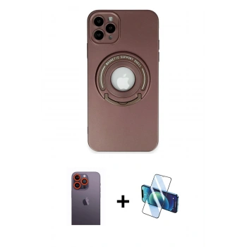 MARSİLYAN™- iPhone 12 Pro Max Kılıf Eksen Klasik Prime - Siyah 3D Antistatik Cam Ekran Koruyucu + Neon Fosforlu Kamera Lens - TU