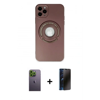 MARSİLYAN™- iPhone 12 Pro Max Kılıf Eksen Klasik Prime - Siyah 3D Antistatik Hayalet Cam Ekran Koruyucu + Neon Fosforlu Kamera Lens - YL