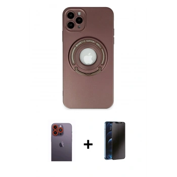MARSİLYAN™- iPhone 12 Pro Max Kılıf Eksen Klasik Prime - Siyah 3D Antistatik Hayalet Cam Ekran Koruyucu + Neon Fosforlu Kamera Lens - TU