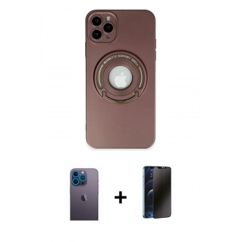 MARSİLYAN™- iPhone 12 Pro Max Kılıf Eksen Klasik Prime - Siyah 3D Antistatik Hayalet Cam Ekran Koruyucu + Neon Fosforlu Kamera Lens - MI