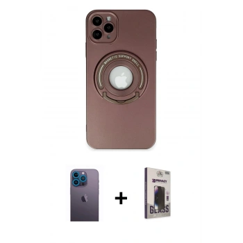 MARSİLYAN™- iPhone 12 Pro Max Kılıf Eksen Klasik Prime - Siyah Bilvis Hayalet Cam Ekran Koruyucu + Neon Fosforlu Kamera Lens - MI