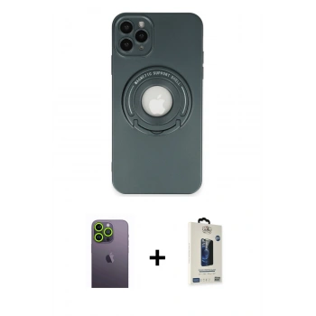 MARSİLYAN™- iPhone 12 Pro Max Kılıf Eksen Klasik Prime - Siyah Bilvis Hayalet Cam Ekran Koruyucu + Neon Fosforlu Kamera Lens - YL