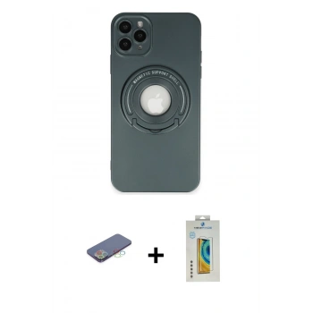 MARSİLYAN™- iPhone 12 Pro Max Kılıf Eksen Klasik Prime - Siyah Polymer Nano Ekran Koruyucu + Renkli Kamera Lens Koruma Cam - MI