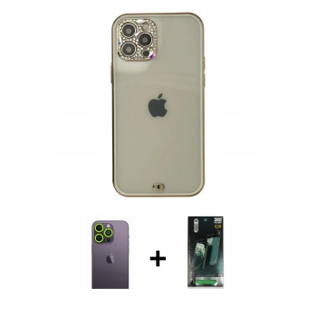 MARSİLYAN™- iPhone 12 Pro Max Kılıf Eksen Minimal Koleksiyonu - Şeffaf 360 Full Body Arka Koruyucu + Neon Fosforlu Kamera Lens - YL