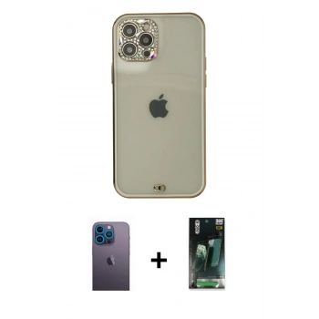 MARSİLYAN™- iPhone 12 Pro Max Kılıf Eksen Minimal Koleksiyonu - Şeffaf 360 Full Body Arka Koruyucu + Neon Fosforlu Kamera Lens - MI