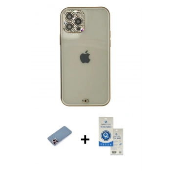 MARSİLYAN™- iPhone 12 Pro Max Kılıf Eksen Minimal Koleksiyonu - Şeffaf Royal Nano Ekran Koruyucu + Shine Kamera Lens Koruma Cam - PE