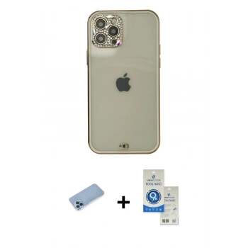 MARSİLYAN™- iPhone 12 Pro Max Kılıf Eksen Minimal Koleksiyonu - Şeffaf Royal Nano Ekran Koruyucu + Shine Kamera Lens Koruma Cam - MI