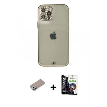 MARSİLYAN™- iPhone 12 Pro Max Kılıf Eksen Minimal Koleksiyonu - Şeffaf Temperli Cam Ekran Koruyucu + Shine Kamera Lens Koruma Cam - SABE