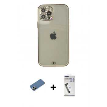 MARSİLYAN™- iPhone 12 Pro Max Kılıf Eksen Minimal Koleksiyonu - Şeffaf Uv Polymer Nano Ekran Koruyucu + Shine Kamera Lens Koruma Cam - GD