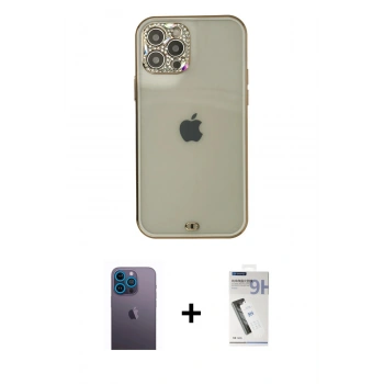 MARSİLYAN™- iPhone 12 Pro Max Kılıf Eksen Minimal Koleksiyonu - Şeffaf Uv Polymer Nano Ekran Koruyucu + Neon Fosforlu Kamera Lens - MI