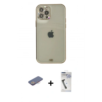 MARSİLYAN™- iPhone 12 Pro Max Kılıf Eksen Minimal Koleksiyonu - Şeffaf Uv Polymer Nano Ekran Koruyucu + Renkli Kamera Lens Koruma Cam - PE