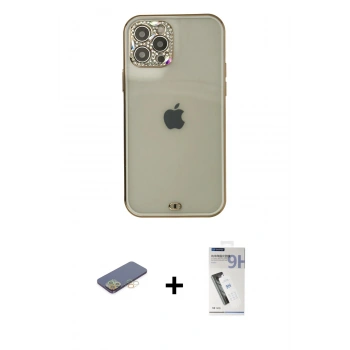 MARSİLYAN™- iPhone 12 Pro Max Kılıf Eksen Minimal Koleksiyonu - Şeffaf Uv Polymer Nano Ekran Koruyucu + Renkli Kamera Lens Koruma Cam - SI