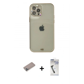 MARSİLYAN™- iPhone 12 Pro Max Kılıf Eksen Minimal Koleksiyonu - Şeffaf Uv Polymer Nano Ekran Koruyucu + Shine Kamera Lens Koruma Cam - SABE