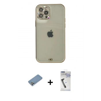 MARSİLYAN™- iPhone 12 Pro Max Kılıf Eksen Minimal Koleksiyonu - Şeffaf Uv Polymer Nano Ekran Koruyucu + Shine Kamera Lens Koruma Cam - GS