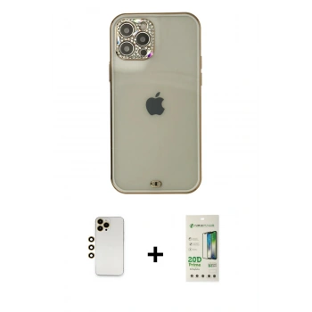 MARSİLYAN™- iPhone 12 Pro Max Kılıf Eksen Minimal Koleksiyonu - Siyah 20D Premium Cam Ekran Koruyucu + Shine Kamera Lens - GD