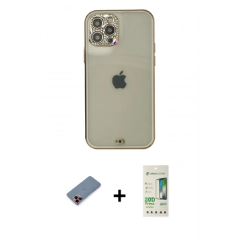 MARSİLYAN™- iPhone 12 Pro Max Kılıf Eksen Minimal Koleksiyonu - Siyah 20D Premium Cam Ekran Koruyucu + Metal Kamera Lens Koruma Cam - KI