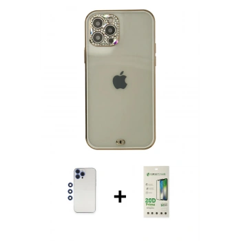 MARSİLYAN™- iPhone 12 Pro Max Kılıf Eksen Minimal Koleksiyonu - Siyah 20D Premium Cam Ekran Koruyucu + Shine Kamera Lens - LT