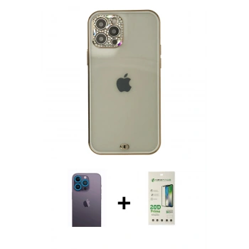 MARSİLYAN™- iPhone 12 Pro Max Kılıf Eksen Minimal Koleksiyonu - Siyah 20D Premium Cam Ekran Koruyucu + Neon Fosforlu Kamera Lens - MI