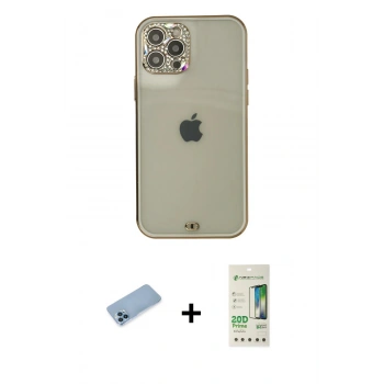 MARSİLYAN™- iPhone 12 Pro Max Kılıf Eksen Minimal Koleksiyonu - Siyah 20D Premium Cam Ekran Koruyucu + Shine Kamera Lens Koruma Cam - MI