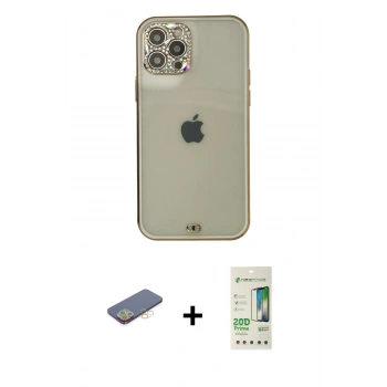 MARSİLYAN™- iPhone 12 Pro Max Kılıf Eksen Minimal Koleksiyonu - Siyah 20D Premium Cam Ekran Koruyucu + Renkli Kamera Lens Koruma Cam - SI