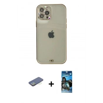 MARSİLYAN™- iPhone 12 Pro Max Kılıf Eksen Minimal Koleksiyonu - Siyah 34D Izgaralı Cam + Renkli Kamera Lens Koruma Cam - YL