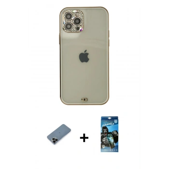 MARSİLYAN™- iPhone 12 Pro Max Kılıf Eksen Minimal Koleksiyonu - Siyah 34D Izgaralı Cam + Shine Kamera Lens Koruma Cam - SH