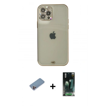 MARSİLYAN™- iPhone 12 Pro Max Kılıf Eksen Minimal Koleksiyonu - Siyah 360 Mat Full Body Arka Koruyucu + Shine Kamera Lens Koruma Cam - PE