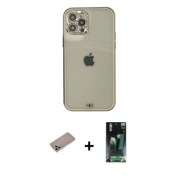 MARSİLYAN™- iPhone 12 Pro Max Kılıf Eksen Minimal Koleksiyonu - Siyah 360 Mat Full Body Arka Koruyucu + Shine Kamera Lens Koruma Cam - SABE