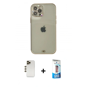 MARSİLYAN™- iPhone 12 Pro Max Kılıf Eksen Minimal Koleksiyonu - Siyah 5D Eko Cam Ekran Koruyucu + Shine Kamera Lens - GD