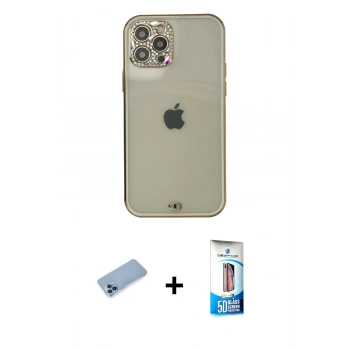 MARSİLYAN™- iPhone 12 Pro Max Kılıf Eksen Minimal Koleksiyonu - Siyah 5D Eko Cam Ekran Koruyucu + Shine Kamera Lens Koruma Cam - MI