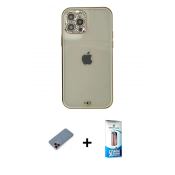 MARSİLYAN™- iPhone 12 Pro Max Kılıf Eksen Minimal Koleksiyonu - Siyah 5D Eko Cam Ekran Koruyucu + Metal Kamera Lens Koruma Cam - KI