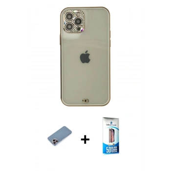 MARSİLYAN™- iPhone 12 Pro Max Kılıf Eksen Minimal Koleksiyonu - Siyah 5D Eko Cam Ekran Koruyucu + Shine Kamera Lens Koruma Cam - PE