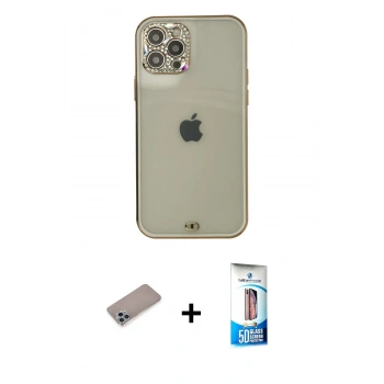 MARSİLYAN™- iPhone 12 Pro Max Kılıf Eksen Minimal Koleksiyonu - Siyah 5D Eko Cam Ekran Koruyucu + Shine Kamera Lens Koruma Cam - SABE