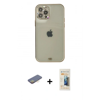 MARSİLYAN™- iPhone 12 Pro Max Kılıf Eksen Minimal Koleksiyonu - Siyah 6D Mat Seramik Hayalet Nano Ekran Koruyucu + Renkli Kamera Lens Koruma Cam - SI