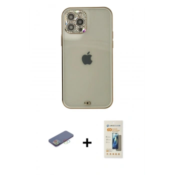 MARSİLYAN™- iPhone 12 Pro Max Kılıf Eksen Minimal Koleksiyonu - Siyah 6D Mat Seramik Hayalet Nano Ekran Koruyucu + Renkli Kamera Lens Koruma Cam - MI