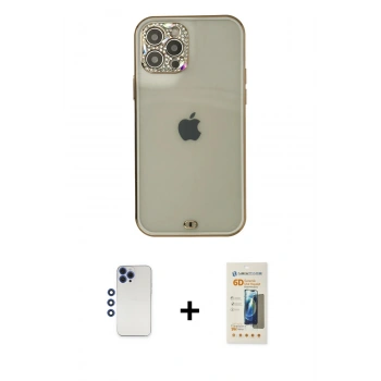 MARSİLYAN™- iPhone 12 Pro Max Kılıf Eksen Minimal Koleksiyonu - Siyah 6D Mat Seramik Hayalet Nano Ekran Koruyucu + Shine Kamera Lens - LT