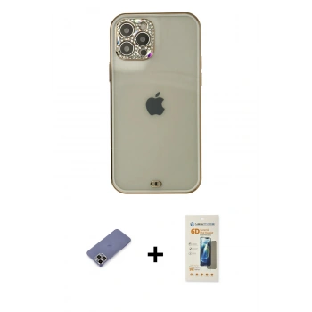 MARSİLYAN™- iPhone 12 Pro Max Kılıf Eksen Minimal Koleksiyonu - Siyah 6D Mat Seramik Hayalet Nano Ekran Koruyucu + Metal Kamera Lens Koruma Cam - GD