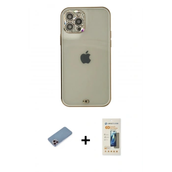 MARSİLYAN™- iPhone 12 Pro Max Kılıf Eksen Minimal Koleksiyonu - Siyah 6D Mat Seramik Hayalet Nano Ekran Koruyucu + Shine Kamera Lens Koruma Cam - PE