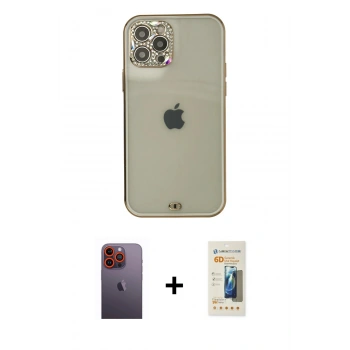 MARSİLYAN™- iPhone 12 Pro Max Kılıf Eksen Minimal Koleksiyonu - Siyah 6D Mat Seramik Hayalet Nano Ekran Koruyucu + Neon Fosforlu Kamera Lens - TU