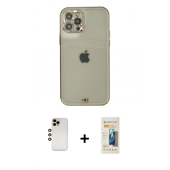 MARSİLYAN™- iPhone 12 Pro Max Kılıf Eksen Minimal Koleksiyonu - Siyah 6D Mat Seramik Hayalet Nano Ekran Koruyucu + Shine Kamera Lens - GD