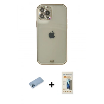 MARSİLYAN™- iPhone 12 Pro Max Kılıf Eksen Minimal Koleksiyonu - Siyah 6D Mat Seramik Hayalet Nano Ekran Koruyucu + Shine Kamera Lens Koruma Cam - MI