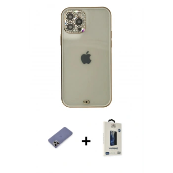MARSİLYAN™- iPhone 12 Pro Max Kılıf Eksen Minimal Koleksiyonu - Siyah Bilvis Hayalet Cam Ekran Koruyucu + Metal Kamera Lens Koruma Cam - GD